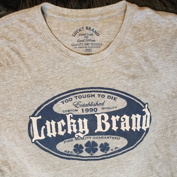Lucky Brand Heathered Gray Crew Neck T-shirt Men's Size L "Too Tough to Die" - Picture 4 of 10